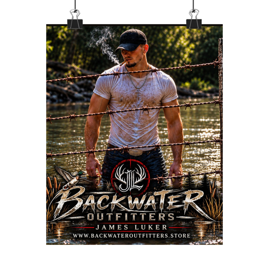 Backwater Outfitters Matte Poster — James Luker Fishing Cabin Wall Art Printify