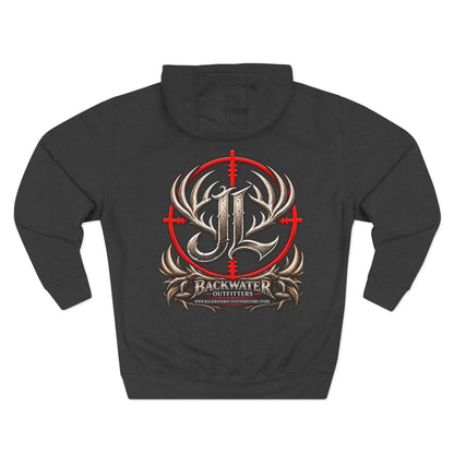 James Luker Hunting Logo Hoodie — Backwater Outfitters Antler Crest Fleece Hoodie Printify