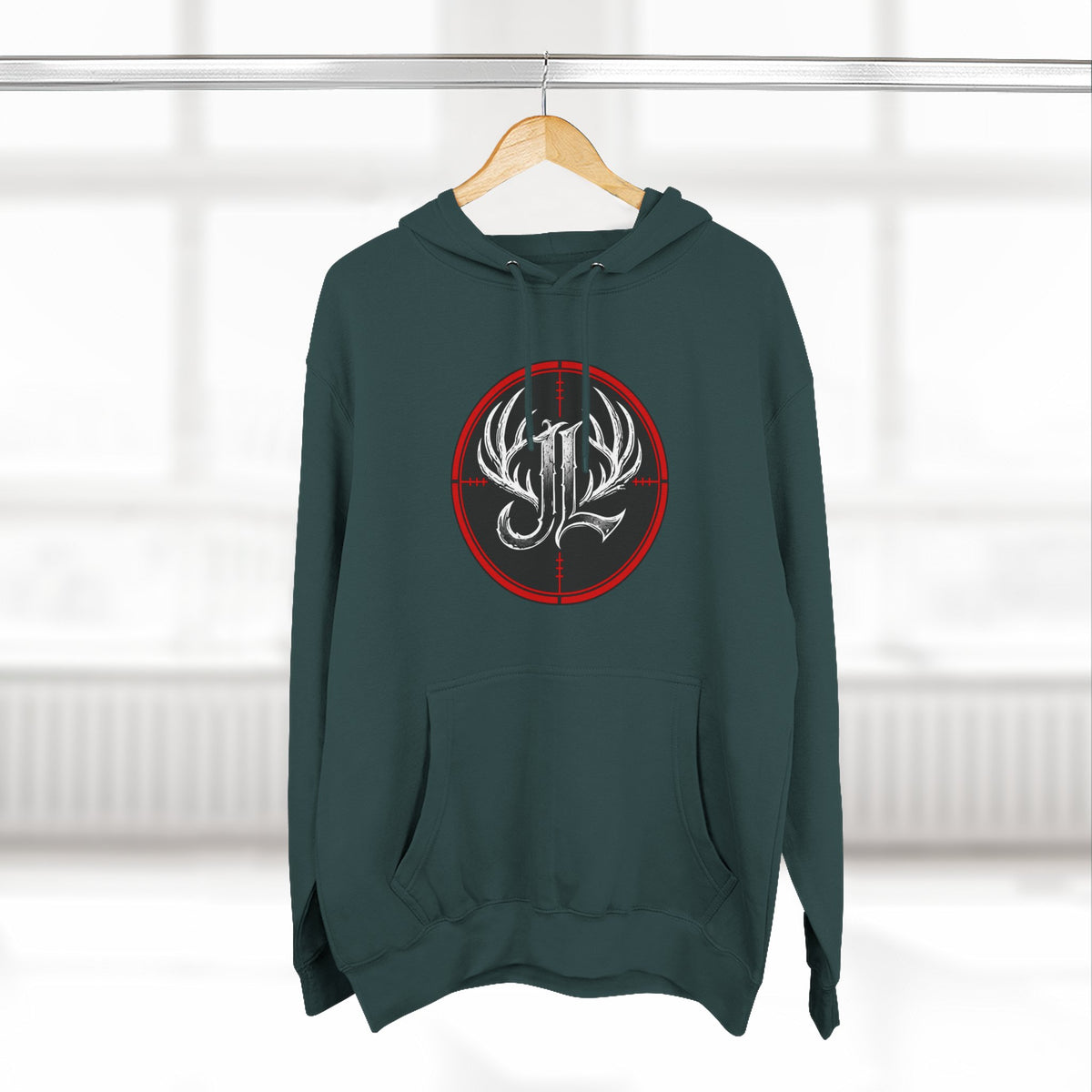 James Luker Hunting Logo Hoodie — Backwater Outfitters Antler Crest Fleece Hoodie Printify
