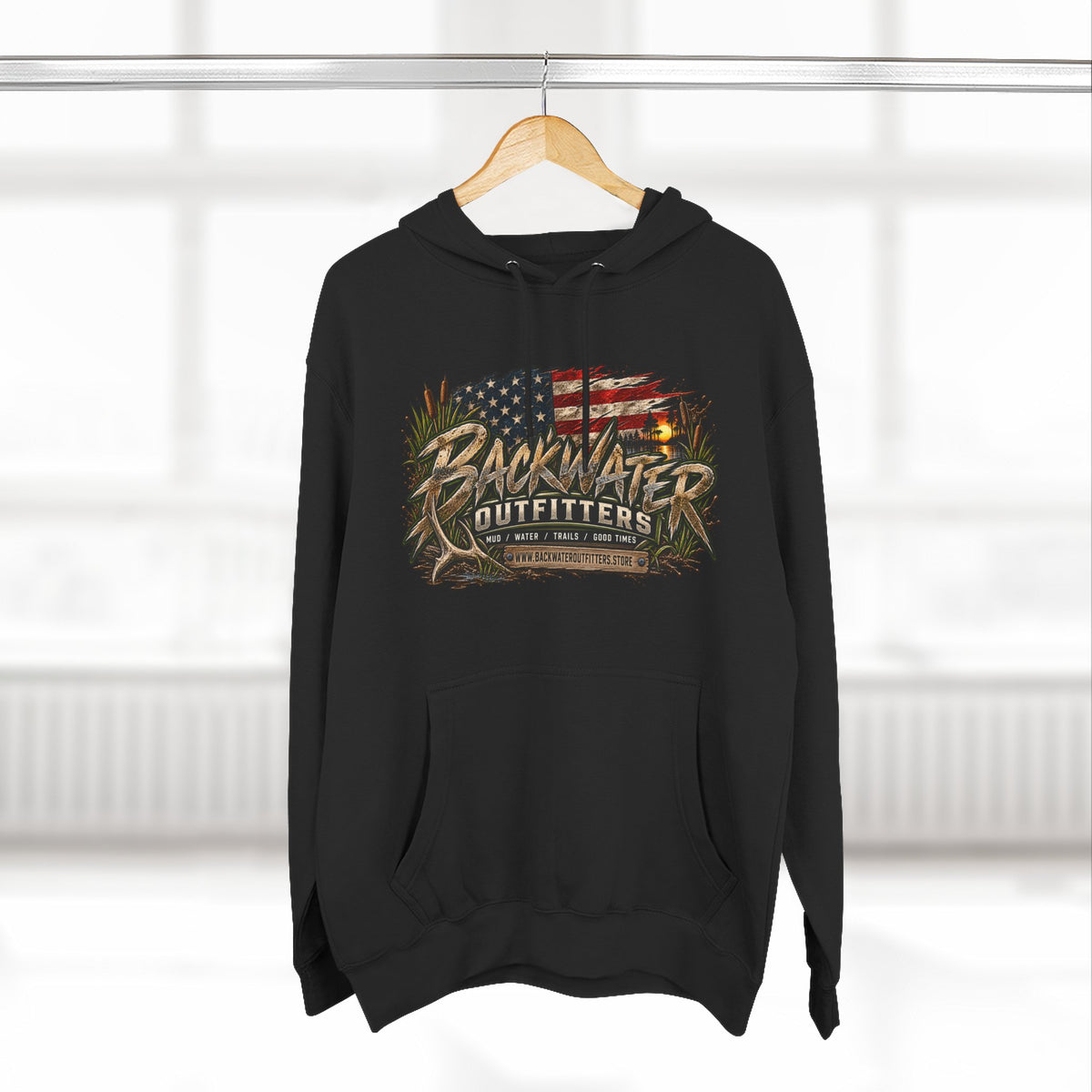 Backwater Outfitters Off-Road Hoodie – American Flag & UTV Graphic Fleece Printify