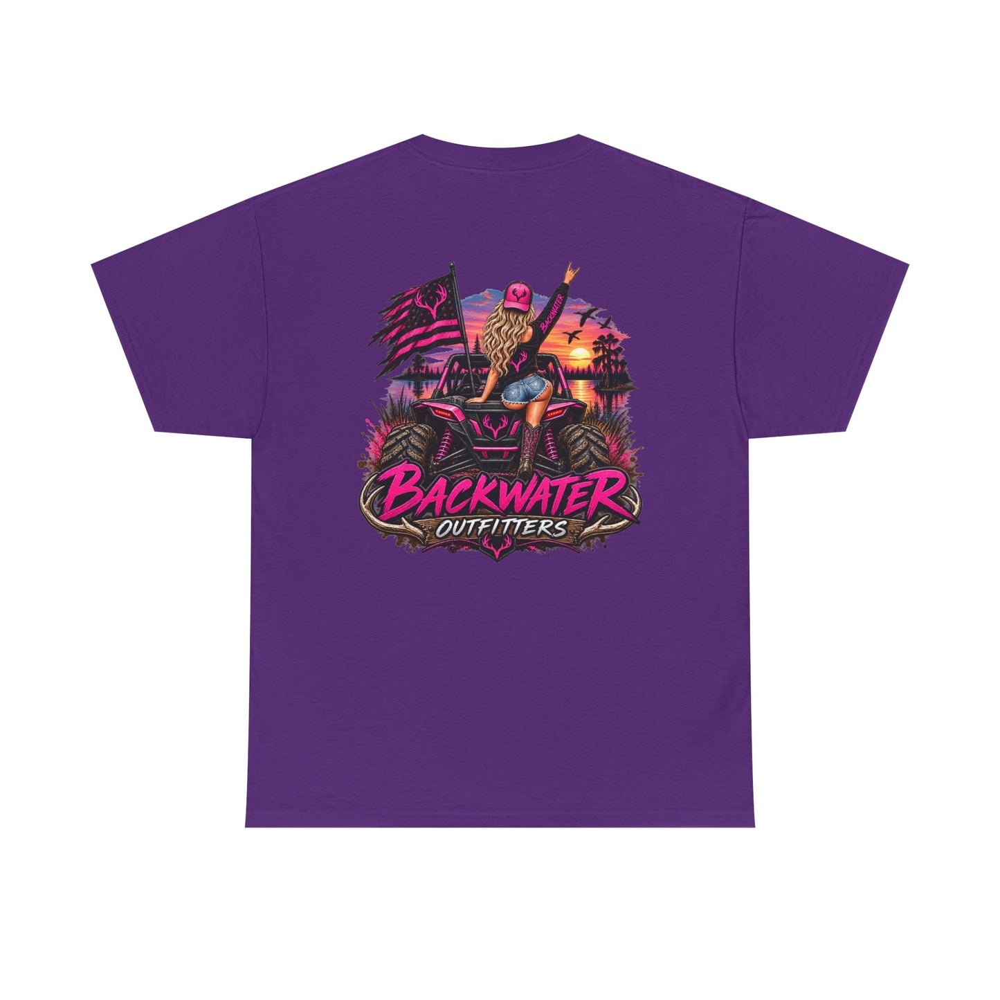 Backwater Outfitters Graphic Tee — Retro Sunset Fishing ATV Shirt