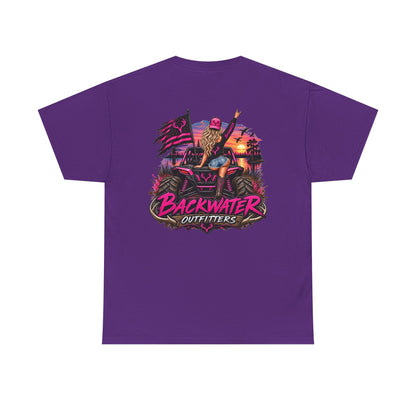 Backwater Outfitters Graphic Tee — Retro Sunset Fishing ATV Shirt