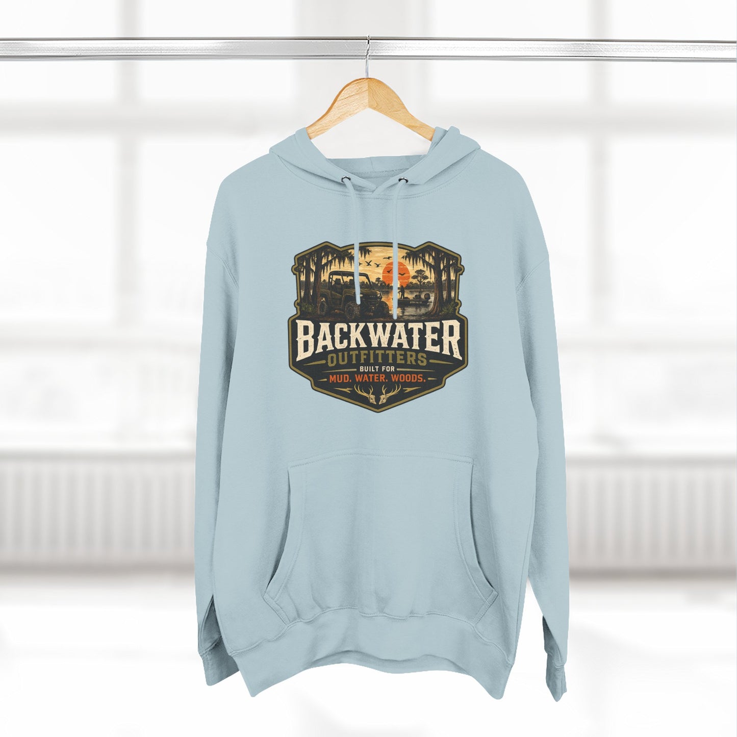 Backwater Outfitters Fishing Hoodie — “My Retirement Plan Has a Trolling Motor” Graphic