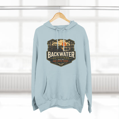 Backwater Outfitters Fishing Hoodie — “My Retirement Plan Has a Trolling Motor” Graphic