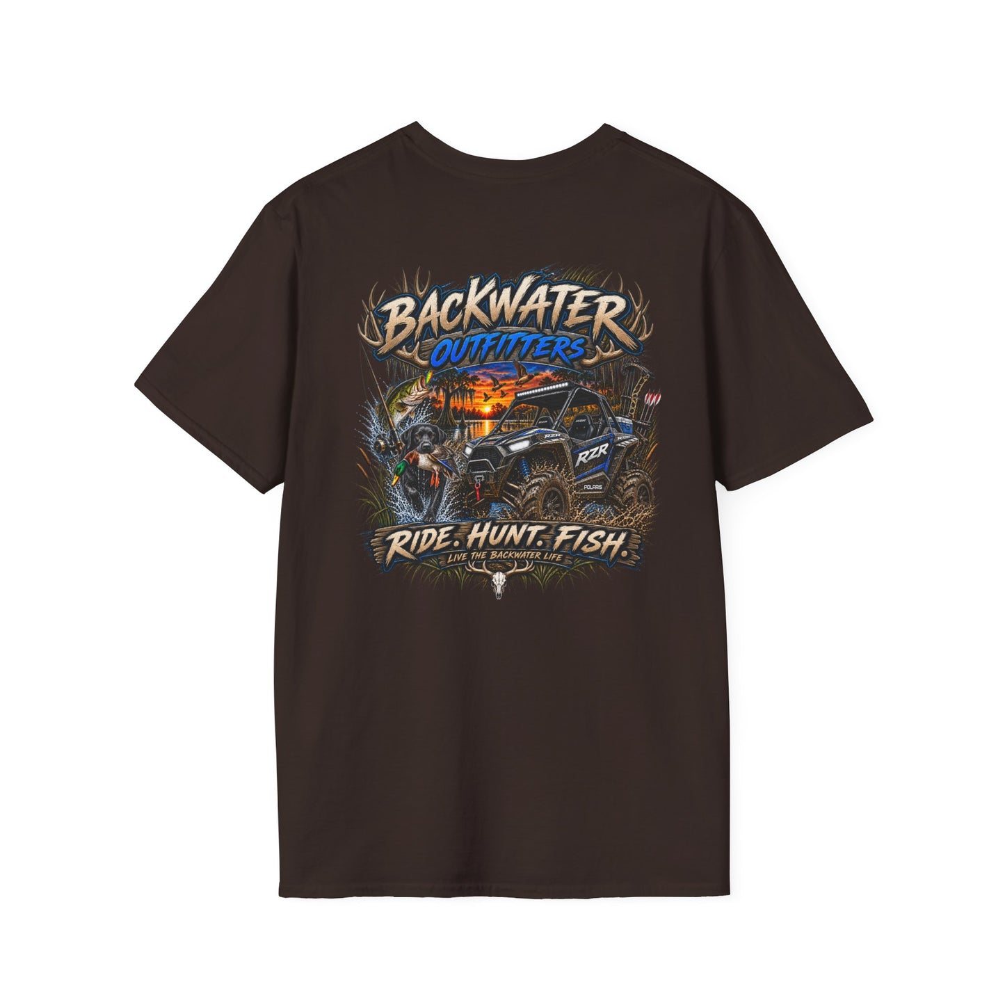 Backwater Outfitters T-Shirt — Rustic Camping & Fishing Logo Tee