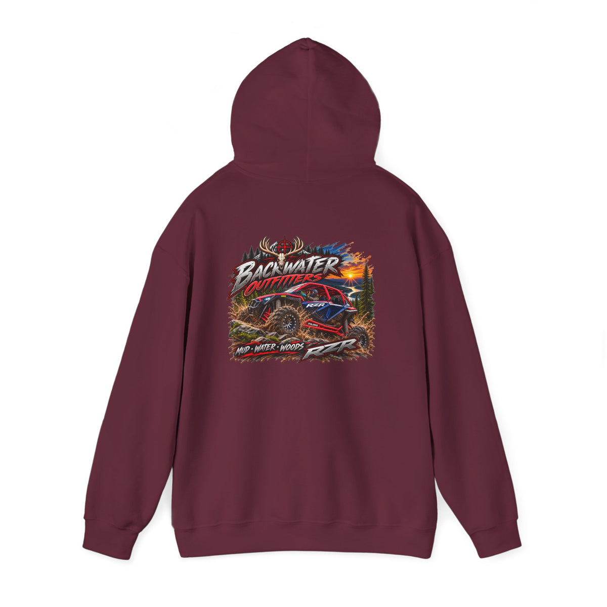 Backwater Outfitters Hoodie — American Flag Outdoor Fishing & Off-Road Pullover Printify