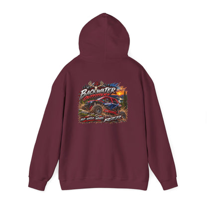 Backwater Outfitters Hoodie — American Flag Outdoor Fishing & Off-Road Pullover Printify
