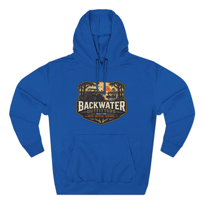 Backwater Outfitters Fishing Hoodie — “My Retirement Plan Has a Trolling Motor” Graphic