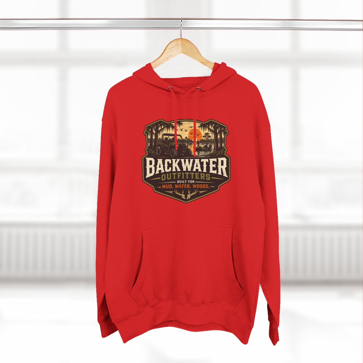 Backwater Outfitters Fishing Hoodie — “My Retirement Plan Has a Trolling Motor” Graphic