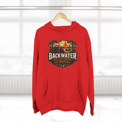 Backwater Outfitters Fishing Hoodie — “My Retirement Plan Has a Trolling Motor” Graphic