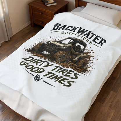 Velveteen Blanket - "Backwater Outfitters: Dirty Tires, Good Times" Off-Road UTV Throw