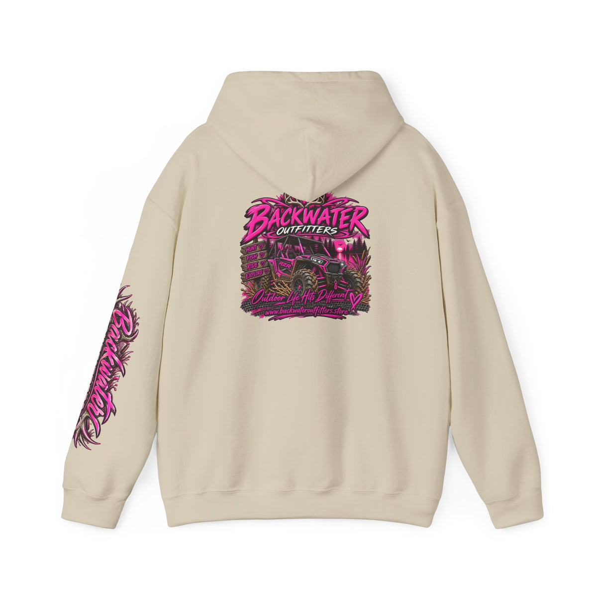 Girl Backwater Outfitters Hoodie — Retro Pink Outdoors Graphic Pullover Printify