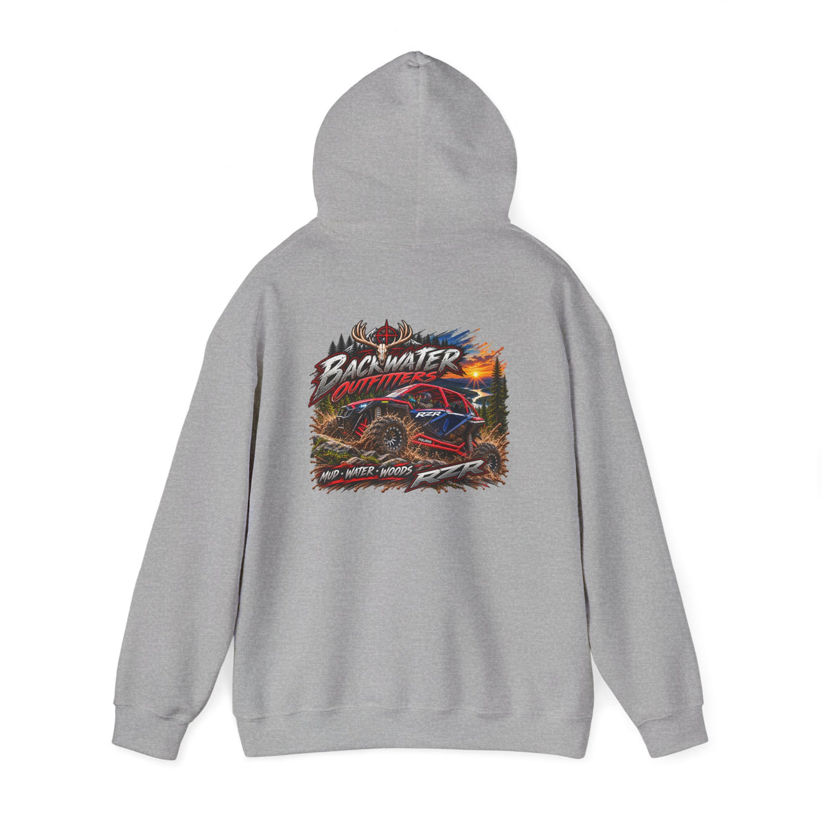 Backwater Outfitters Hoodie — American Flag Outdoor Fishing & Off-Road Pullover Printify