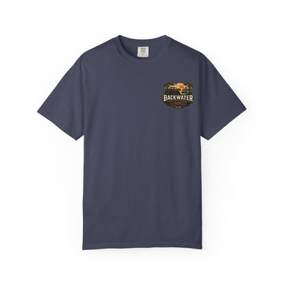 Backwater Outfitters Sunset Canoe T-Shirt — "Built for Mud. Water. Woods."