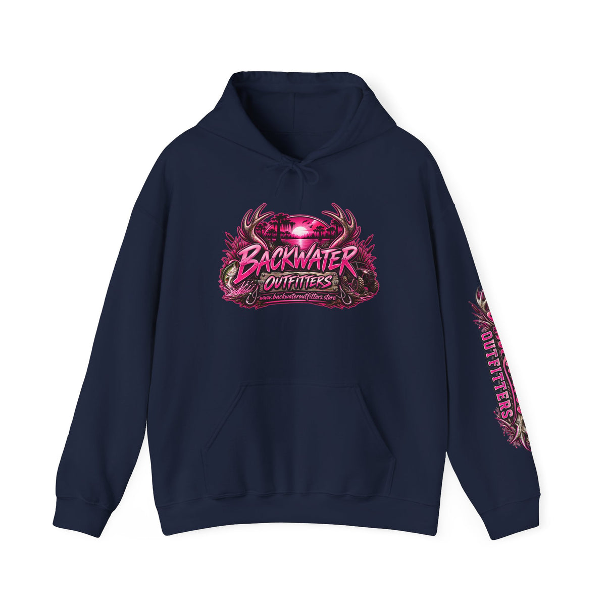 Girl Backwater Outfitters Hoodie — Retro Pink Outdoors Graphic Pullover Printify