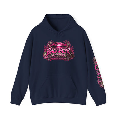 Girl Backwater Outfitters Hoodie — Retro Pink Outdoors Graphic Pullover Printify