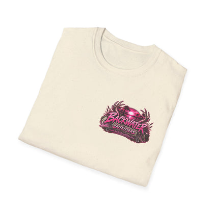 Women T-Shirt — "Backwater & Bad Decisions" Graphic Tee (Pink Palm Beach Vibes) Printify