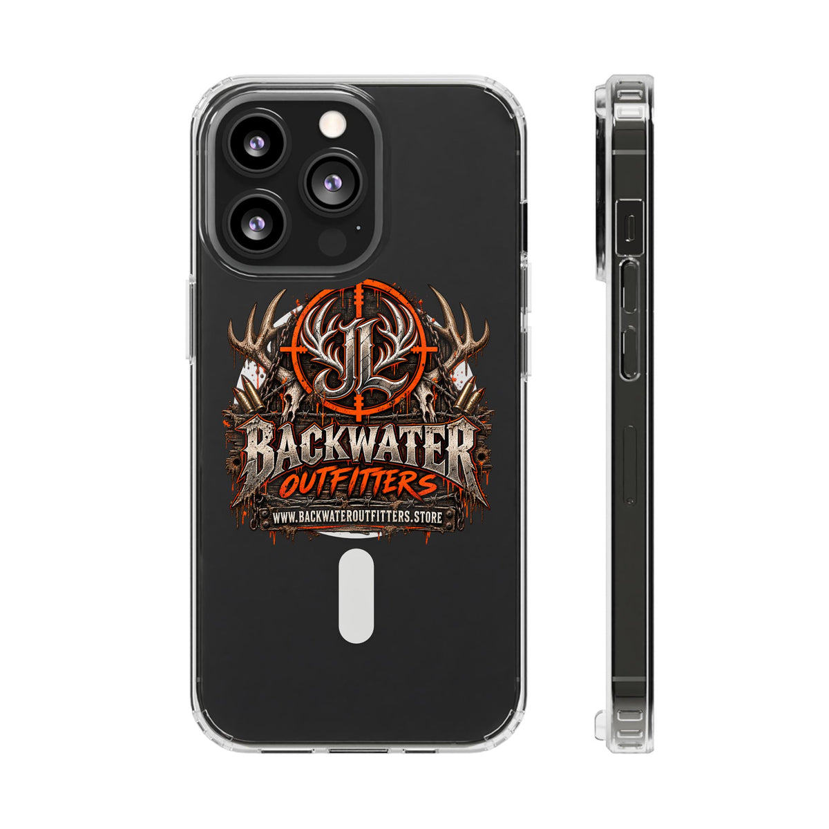 James Luker Clear Magnetic Phone Case — Backwater Outfitters Hunting Logo, Impact-Resistant Printify
