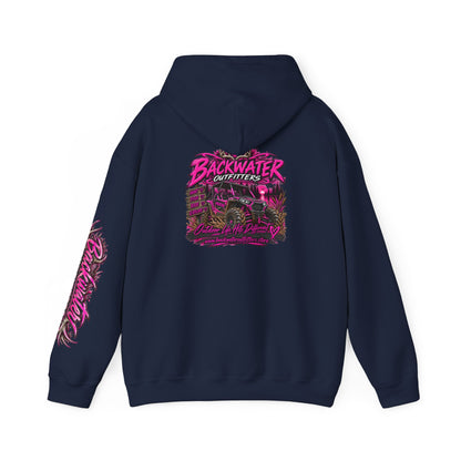 Girl Backwater Outfitters Hoodie — Retro Pink Outdoors Graphic Pullover Printify