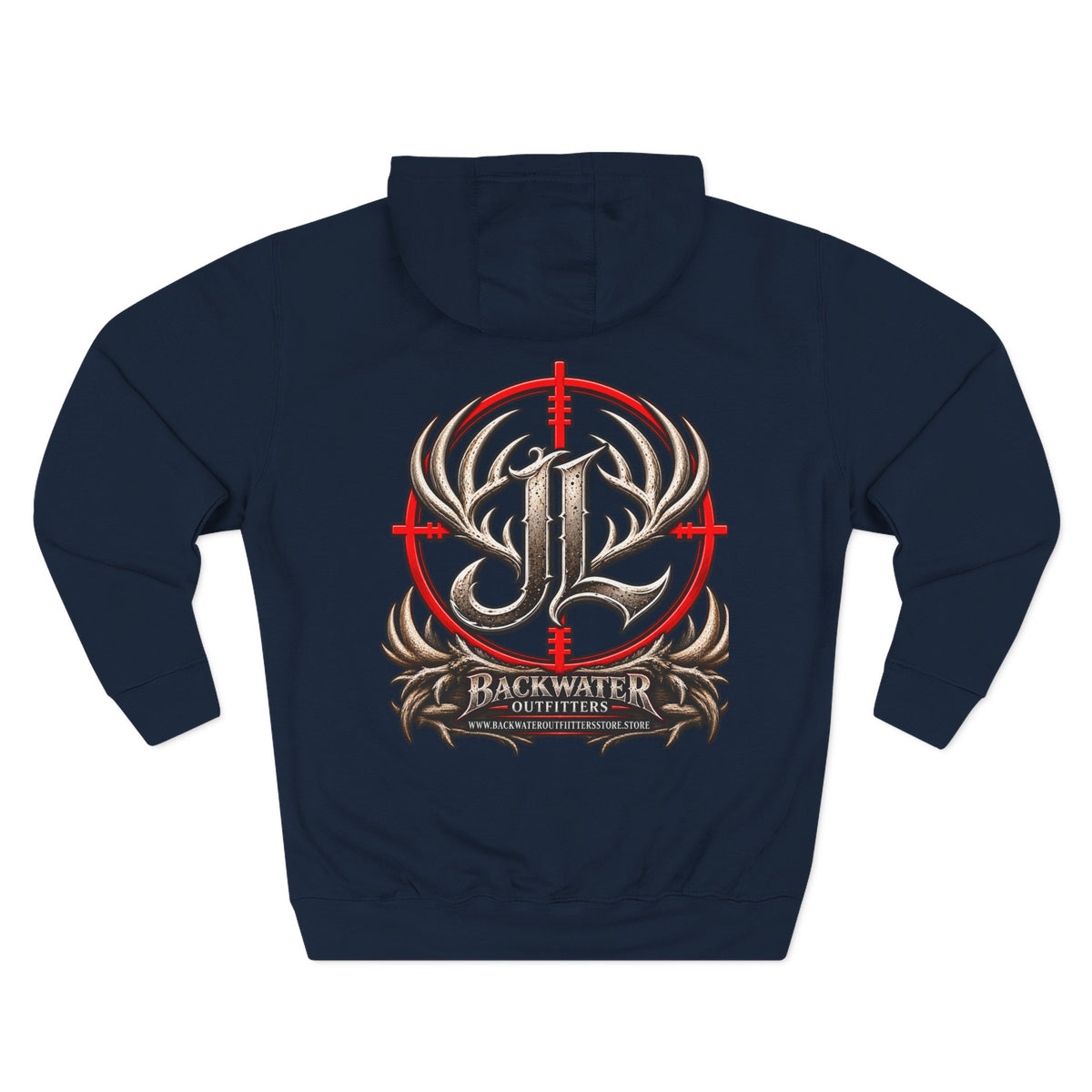 James Luker Hunting Logo Hoodie — Backwater Outfitters Antler Crest Fleece Hoodie Printify
