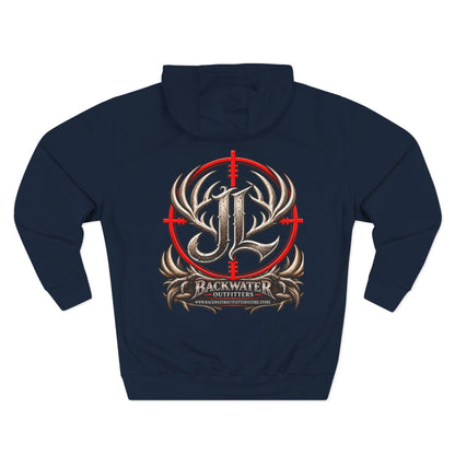 James Luker Hunting Logo Hoodie — Backwater Outfitters Antler Crest Fleece Hoodie Printify