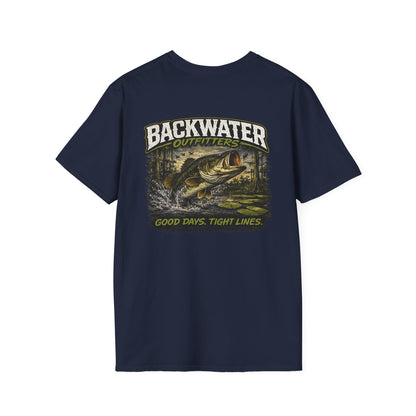Backwater Outfitters Retro Bass Fishing Logo T-Shirt Printify