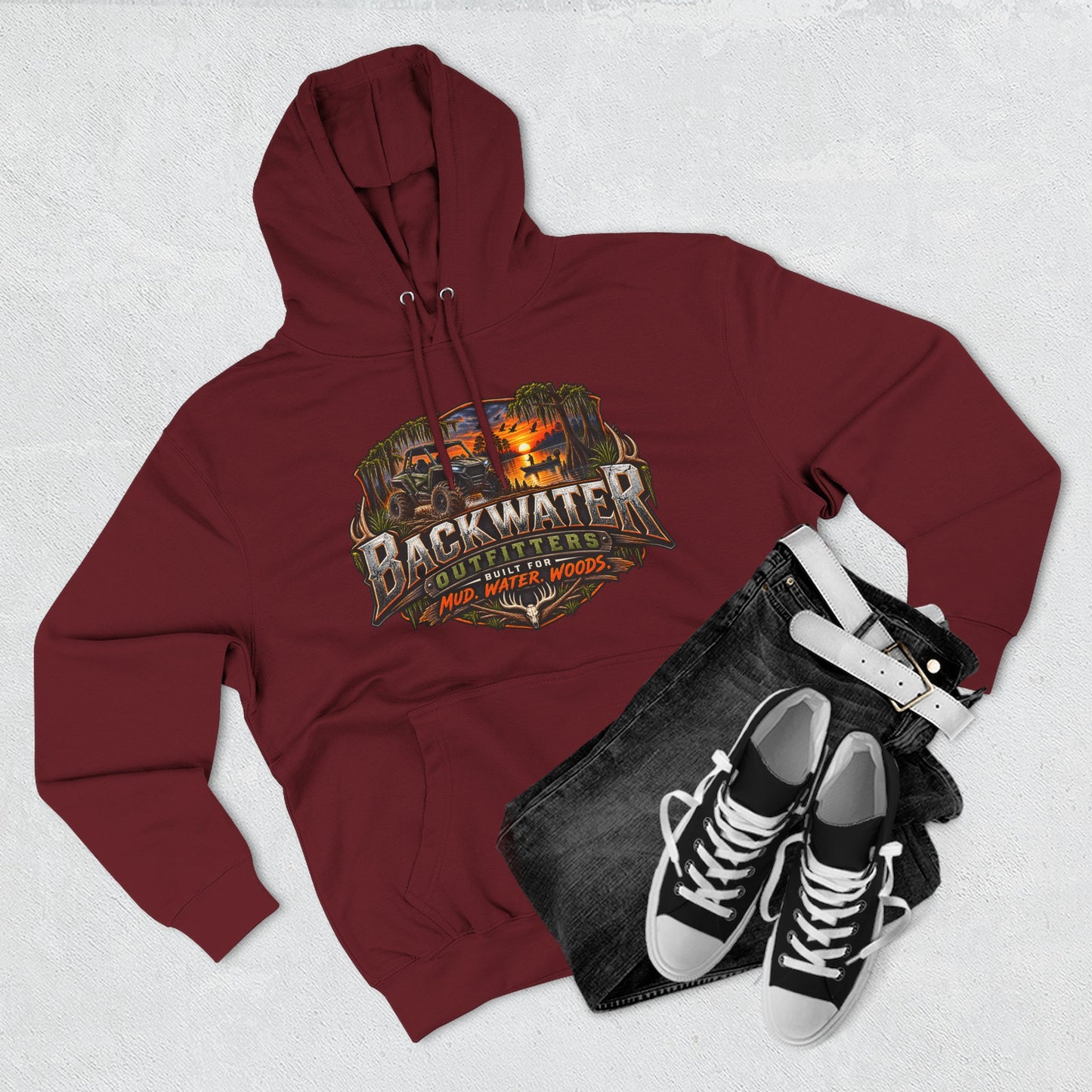 Backwater Outfitters Fishing Hoodie — "Master Baiter" Graphic Pullover