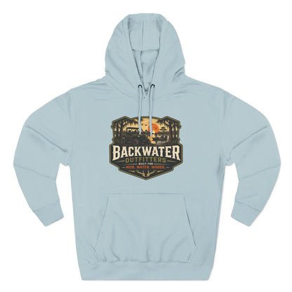 Backwater Outfitters Fishing Hoodie — “My Retirement Plan Has a Trolling Motor” Graphic