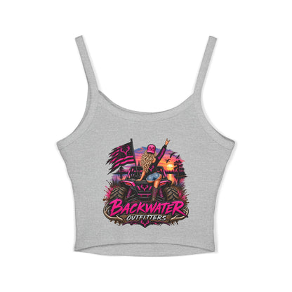 Backwater Outfitters Women's Crop Tank Top – Retro Sunset Fishing Graphic