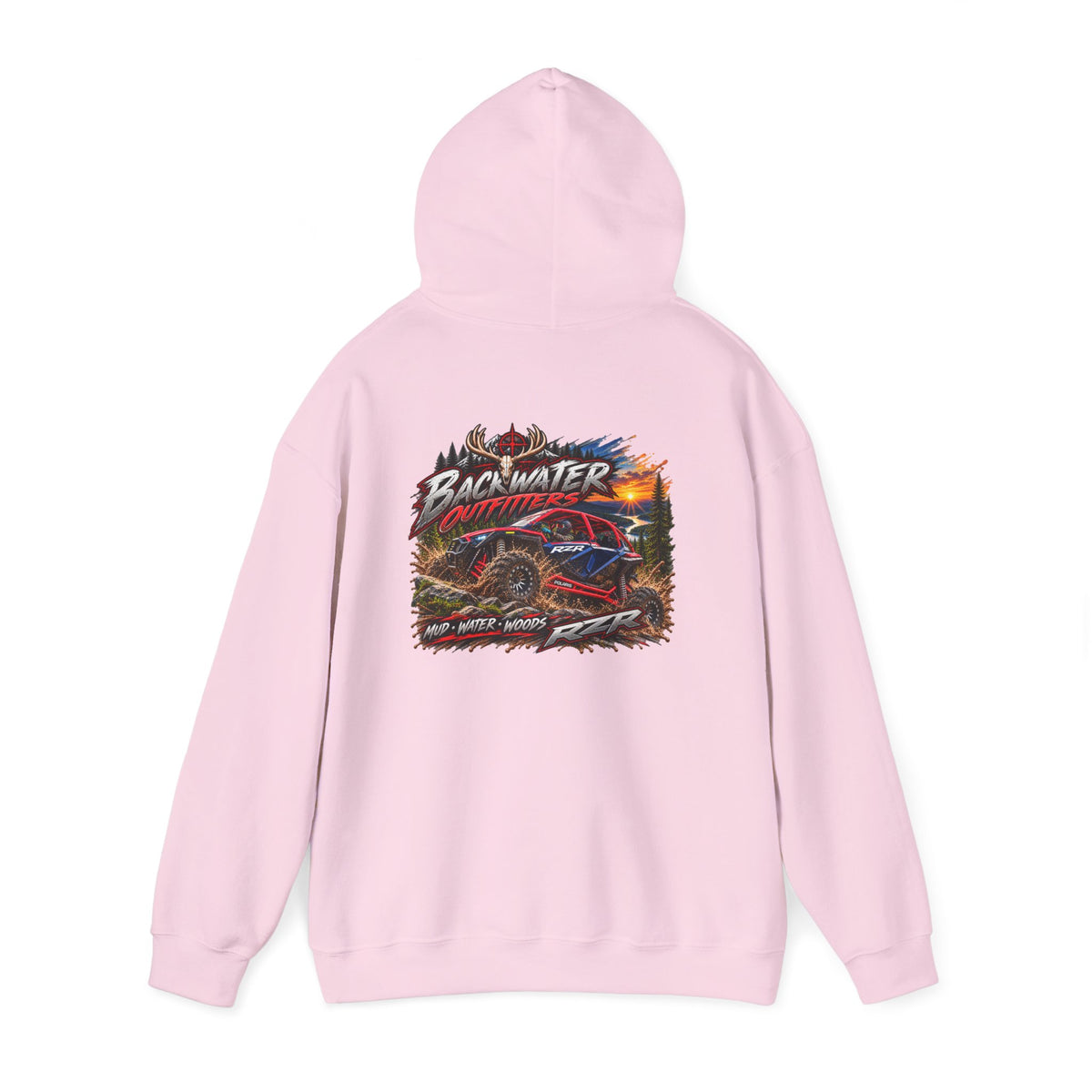 Backwater Outfitters Hoodie — American Flag Outdoor Fishing & Off-Road Pullover Printify