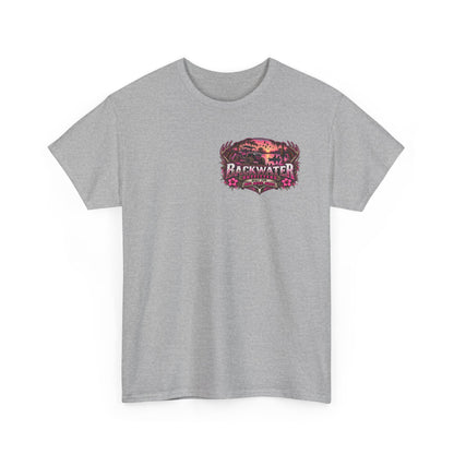 Backwater Outfitters Bass Fishing T‑Shirt — Sunset, Bucks & Bass Graphic Tee
