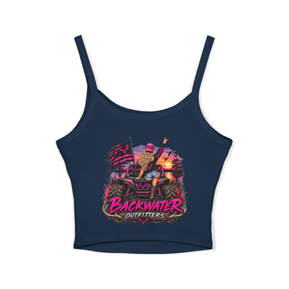 Backwater Outfitters Women's Crop Tank Top – Retro Sunset Fishing Graphic
