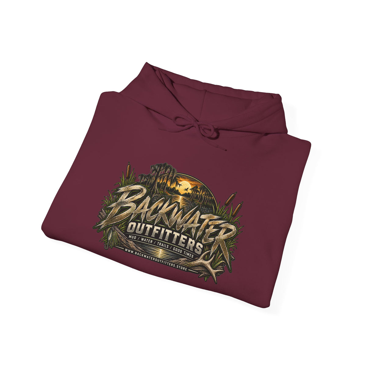 Simply Backwater Outfitters Hoodie — Outdoor Fishing Sunset Graphic Pullover Printify