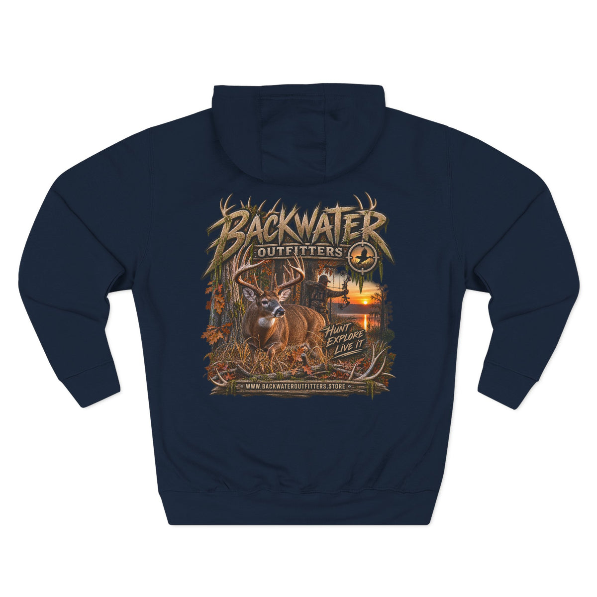 Backwater Outfitters Deer Sunset Hoodie — Hunting Outdoor Graphic Hoodie Printify