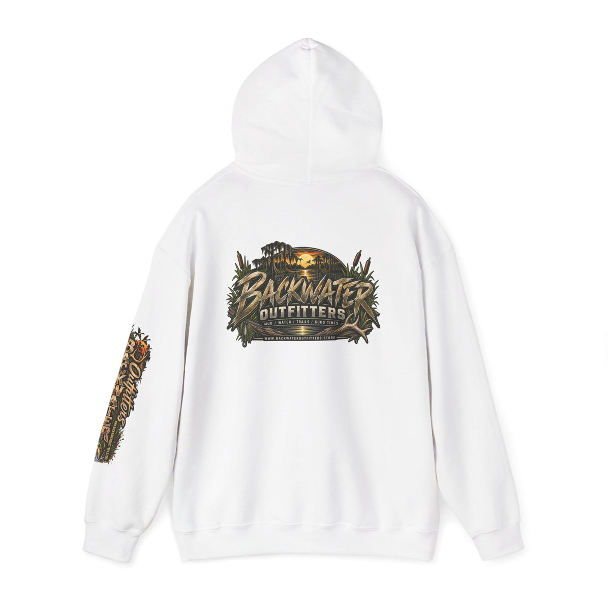 Simply Backwater Outfitters Hoodie — Outdoor Fishing Sunset Graphic Pullover Printify