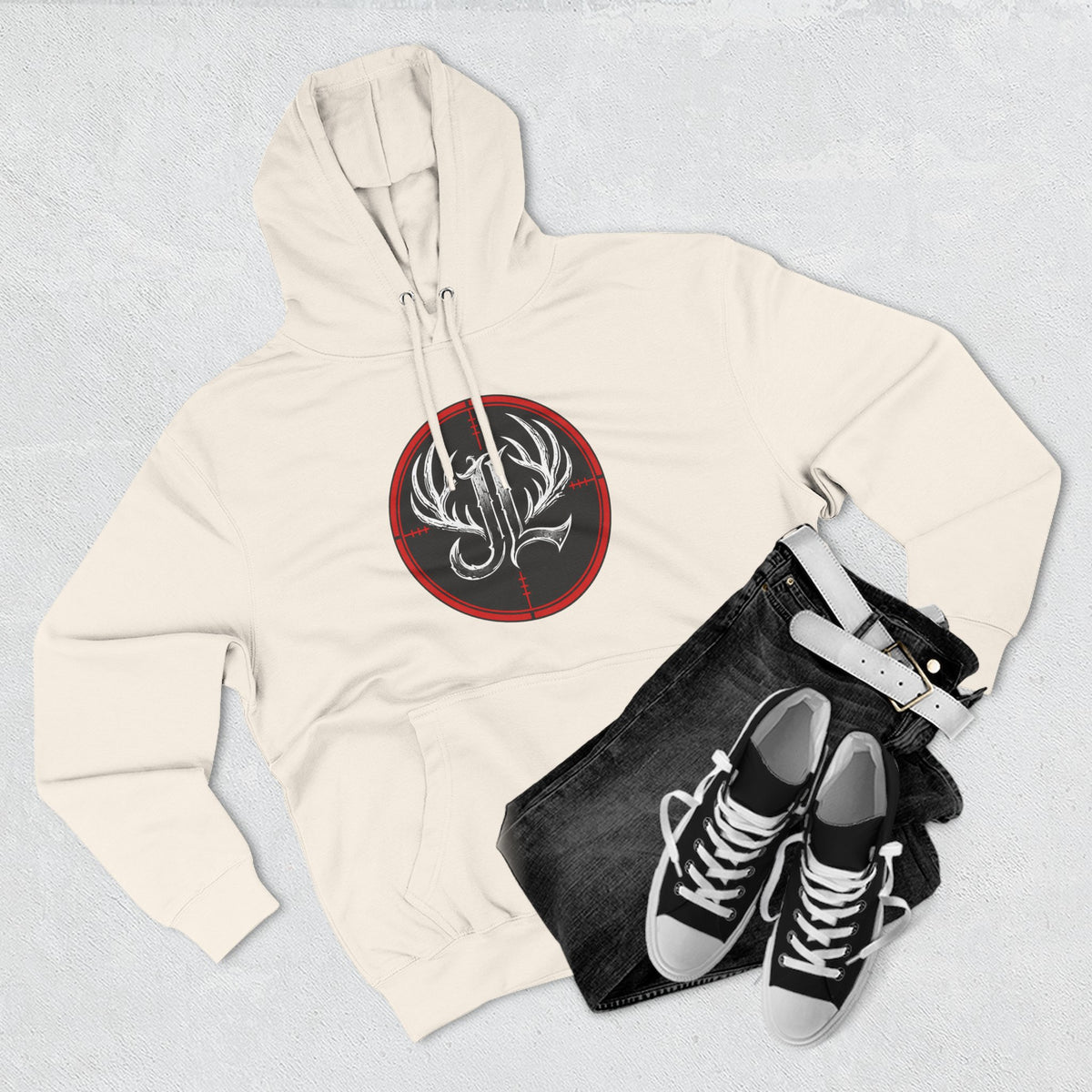 James Luker Hunting Logo Hoodie — Backwater Outfitters Antler Crest Fleece Hoodie Printify