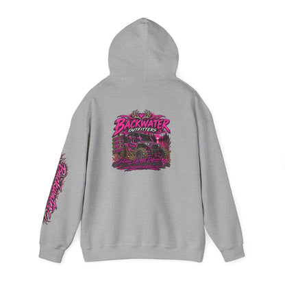 Girl Backwater Outfitters Hoodie — Retro Pink Outdoors Graphic Pullover Printify
