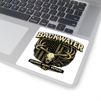 Backwater Outfitters Hunting Skull Square Sticker – “Silence. Hunt. Repeat.”