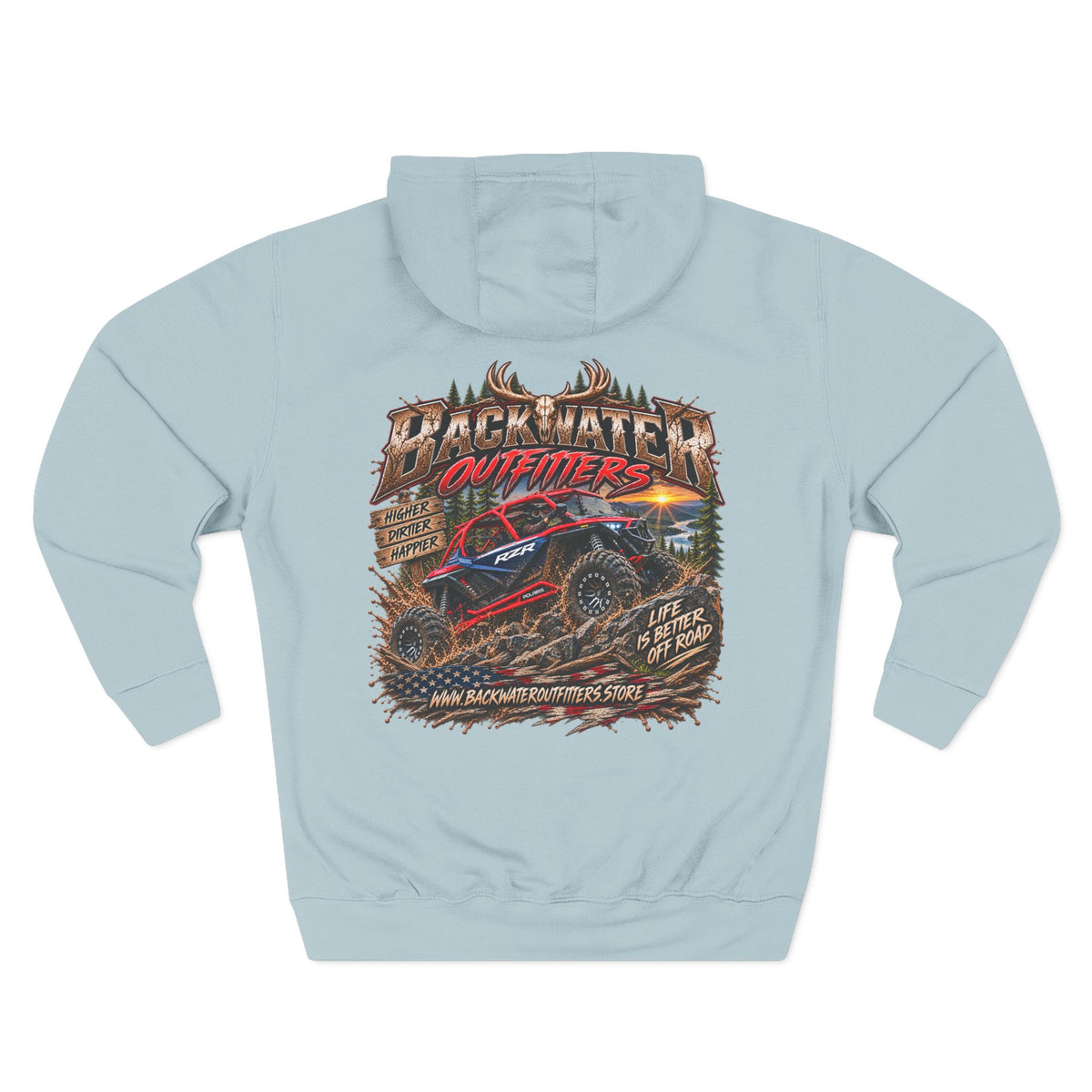 Backwater Outfitters Off-Road Hoodie – American Flag & UTV Graphic Fleece Printify