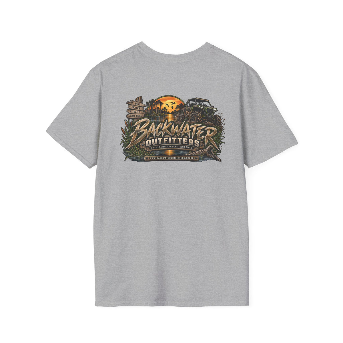 Simply Backwater Outfitters Fishing Tee – Sunset Swamp Outdoor Shirt Printify