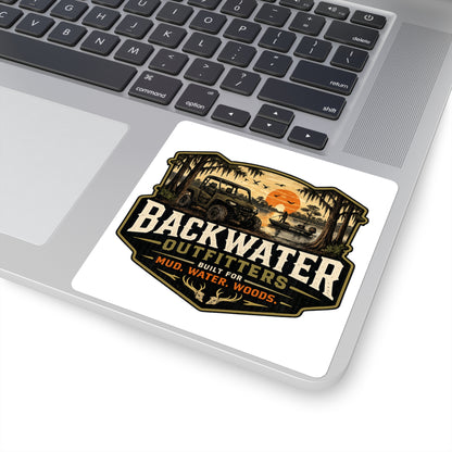 Backwater Outfitters Square Sticker — Mud, Water, Woods Outdoor Adventure Decal