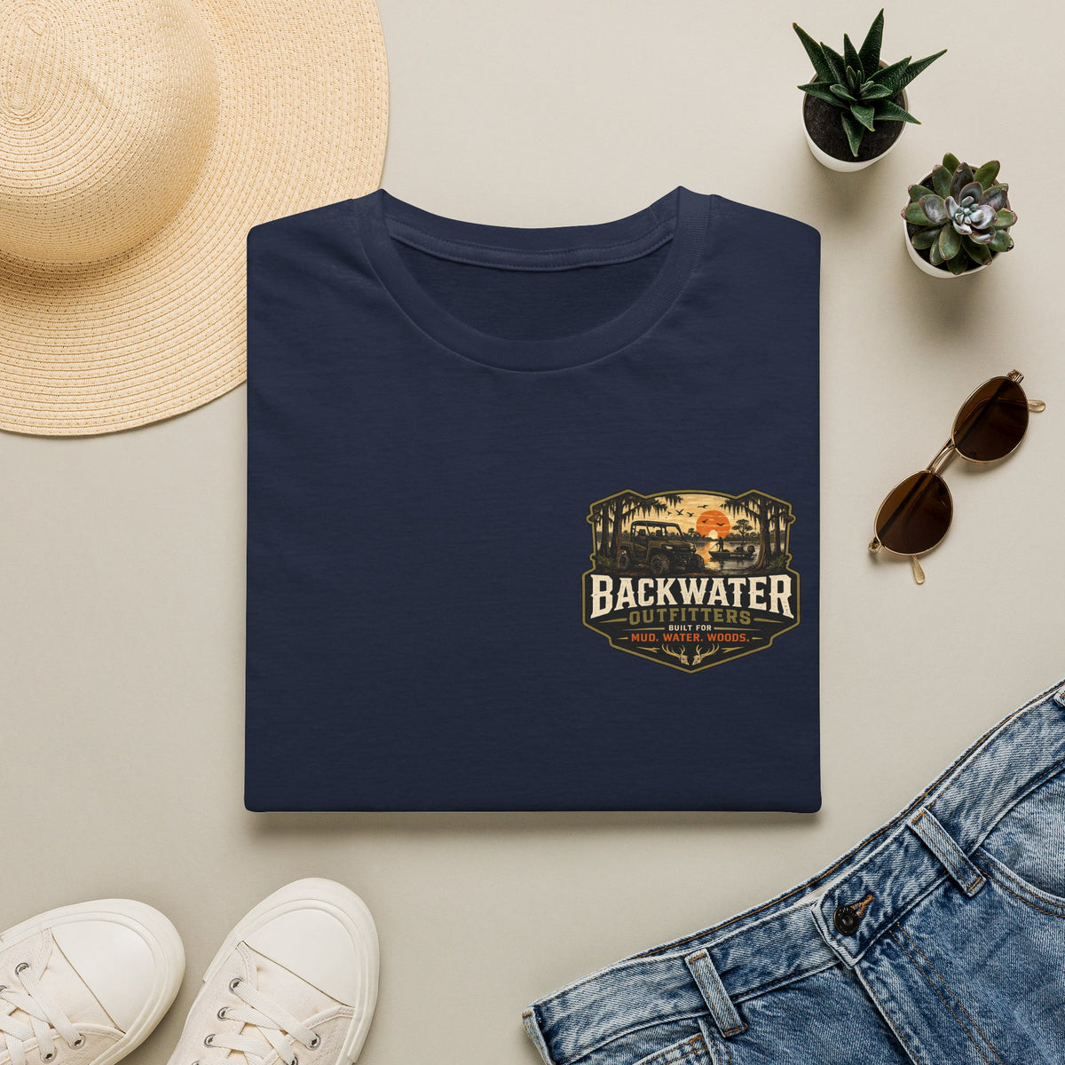 Backwater Outfitters Retro Bass Fishing Logo T-Shirt Printify