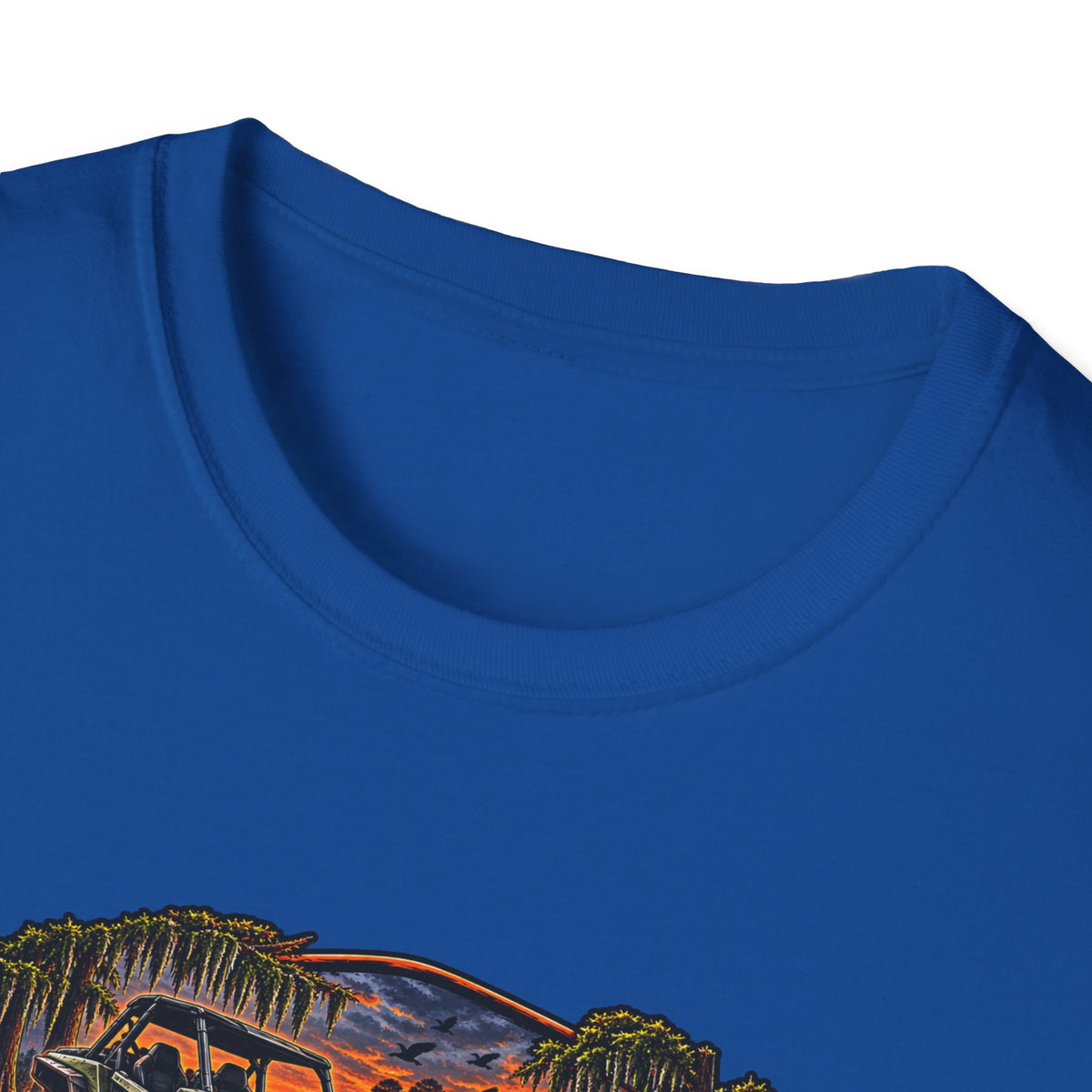 Backwater Outfitters Fishing T‑Shirt — "Raised on Backwater" Bass & Sunset Graphic Printify