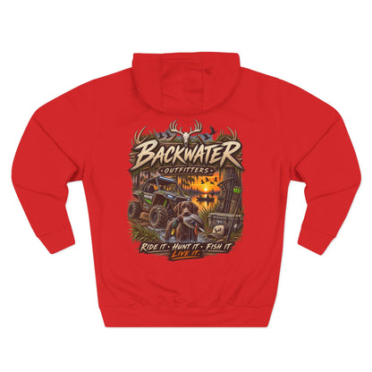 Backwater Outfitters Hoodie — Ride It, Hunt It, Fish It Graphic Pullover