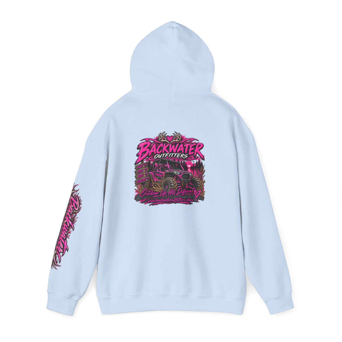 Girl Backwater Outfitters Hoodie — Retro Pink Outdoors Graphic Pullover Printify
