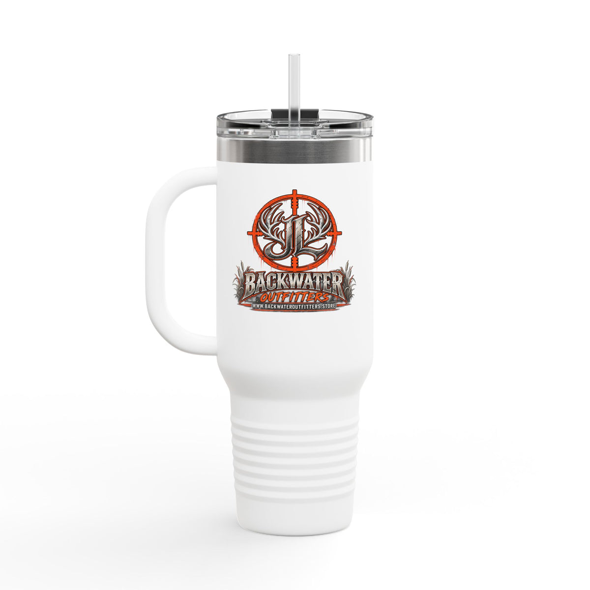 James Luker Backwater Hunting Logo 40oz Insulated Travel Mug Printify