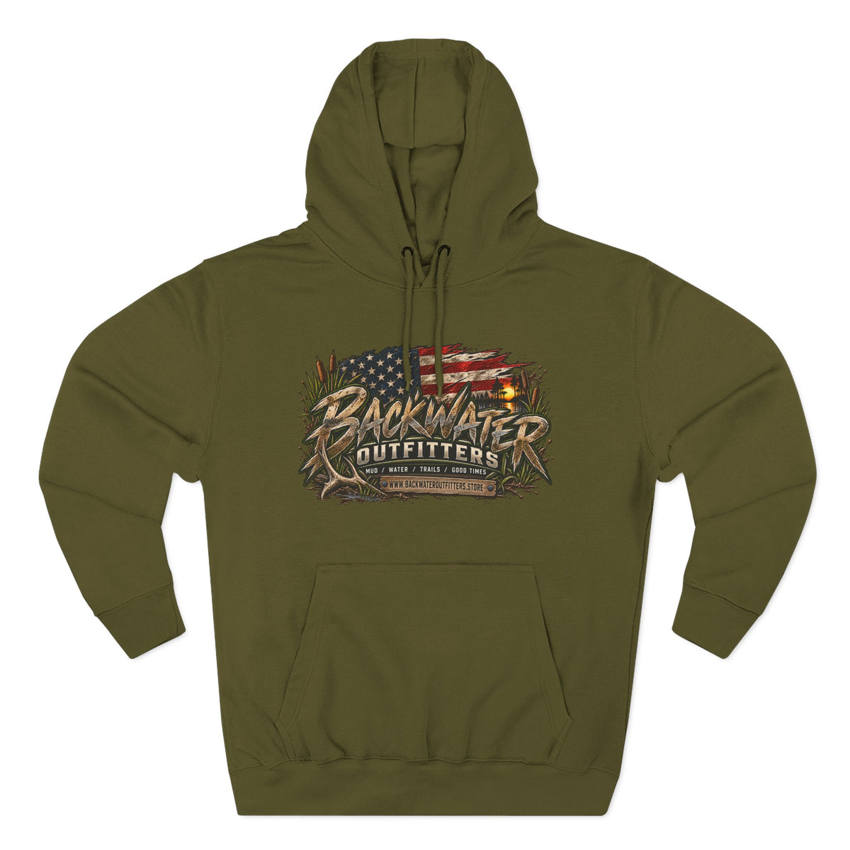 Backwater Outfitters Off-Road Hoodie – American Flag & UTV Graphic Fleece Printify