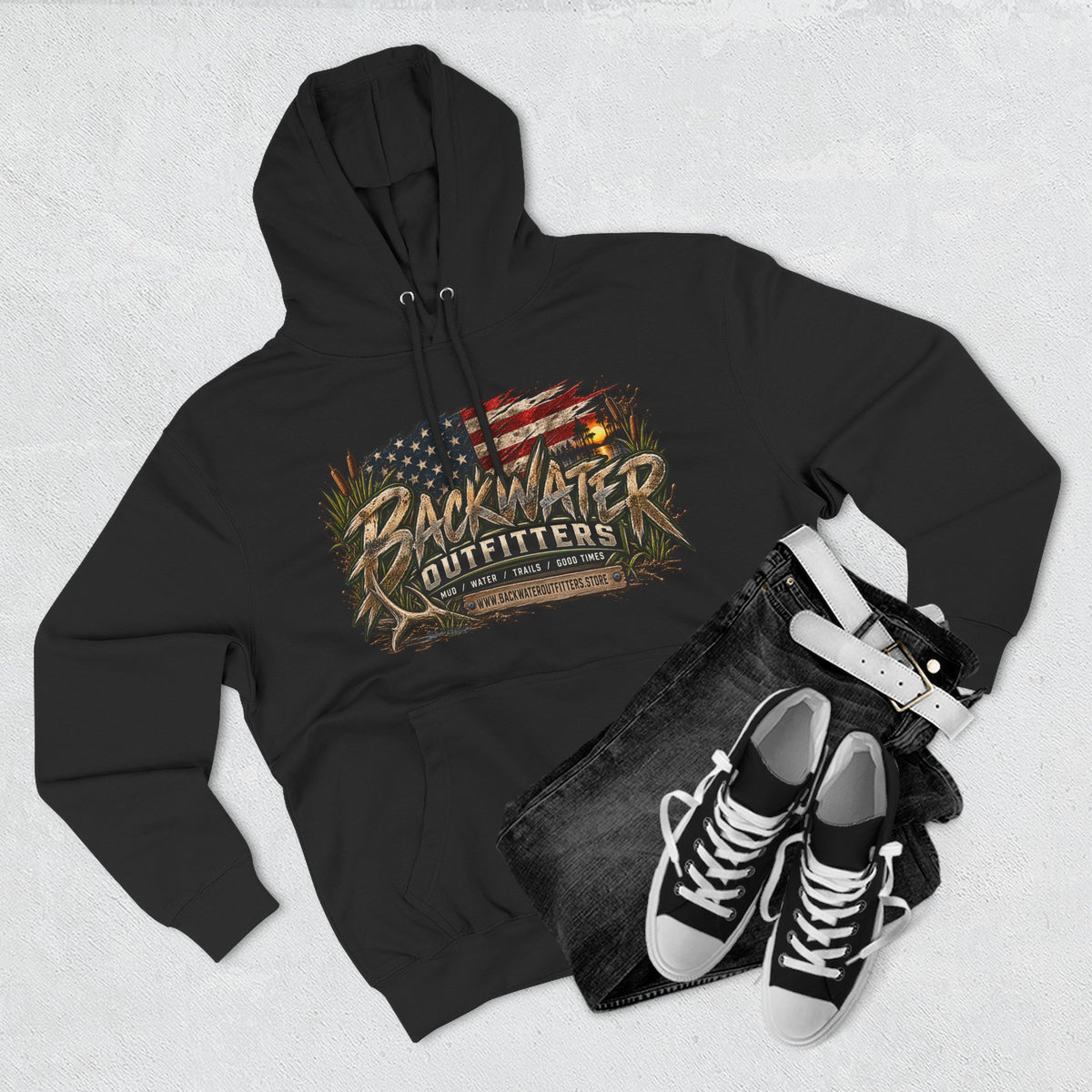 Backwater Outfitters Off-Road Hoodie — American Flag & UTV Graphic Printify