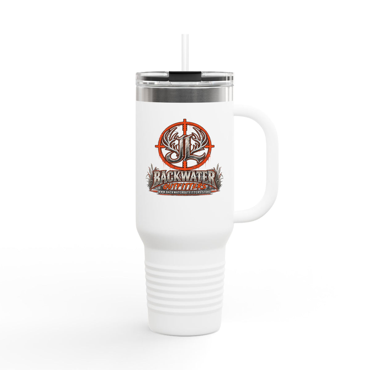 James Luker Backwater Hunting Logo 40oz Insulated Travel Mug Printify