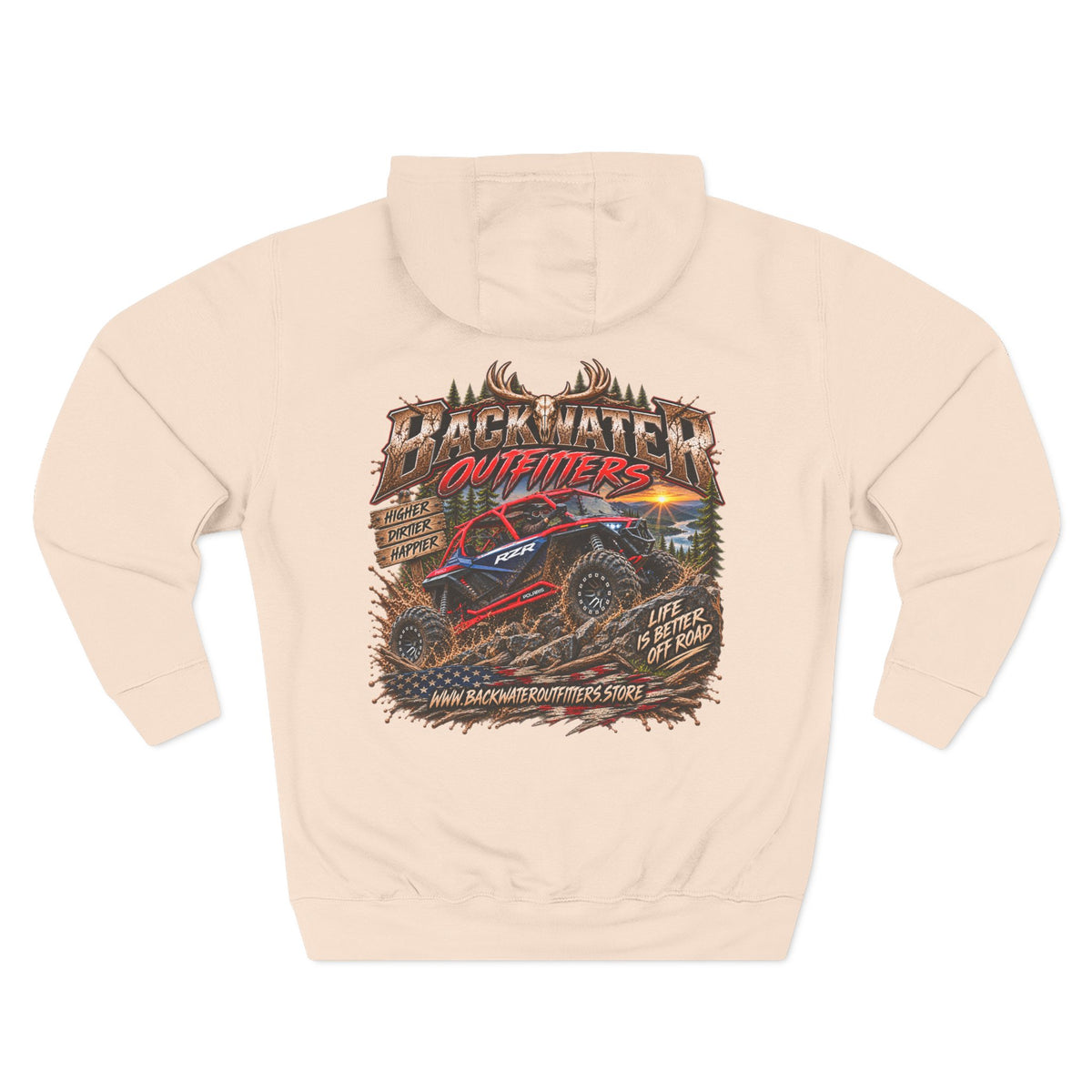 Backwater Outfitters Off-Road Hoodie – American Flag & UTV Graphic Fleece Printify